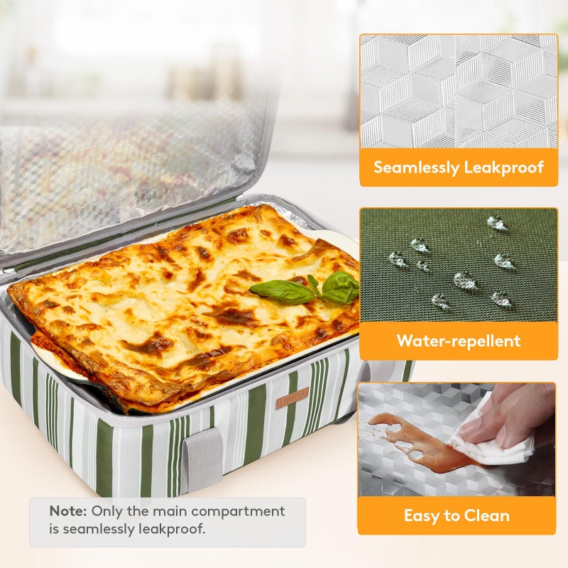 LUNCIA Insulated Casserole Carrier for Hot or Cold Food, Lasagna Lugger Tote for Potluck Parties/Picnic/Cookouts, Fits 9""  13"" Baking Dish, Dark Green - Image 5
